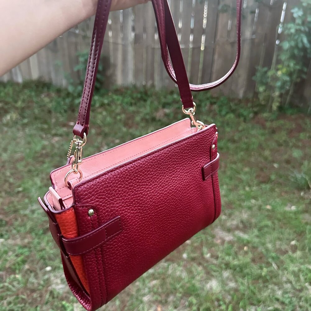 Leather COACH SWAGGER COLORBLOCK Convertible Crossbody Cherry $275 MRSP - Picture 9 of 16